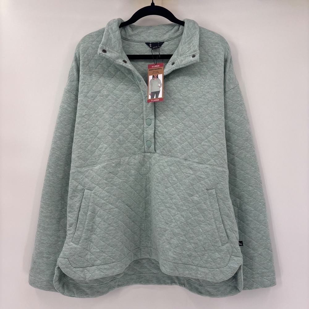 Eddie Bauer Womens Size Large Quilted Pullover Sweatshirt Light Blue New